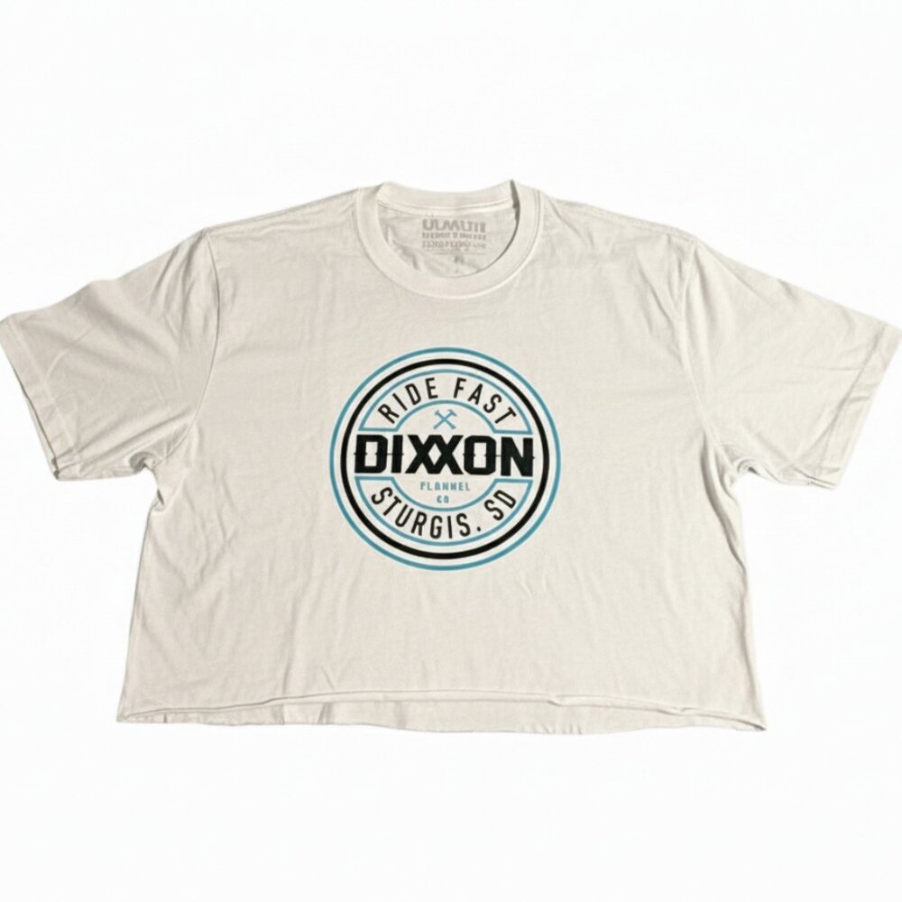 DIXXON Women's Sturgis White Raw Hem Cotton Crop Top Tiffany Ride Fast NEW